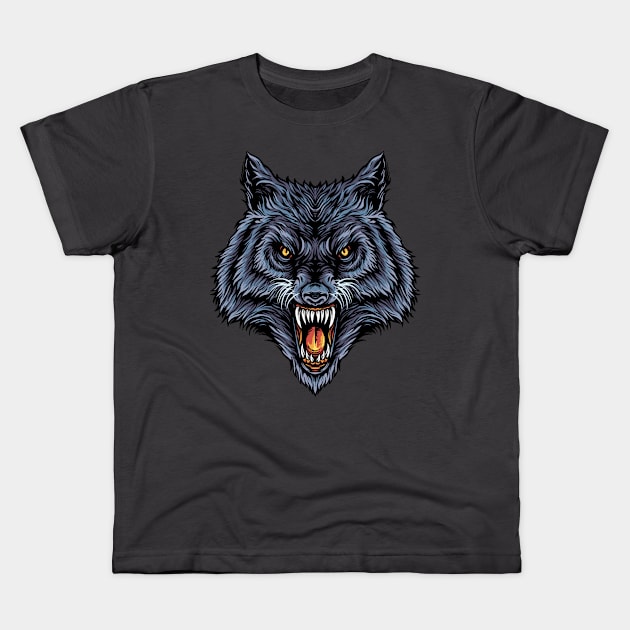 Angry Wolf Kids T-Shirt by Deerandwolf.ink